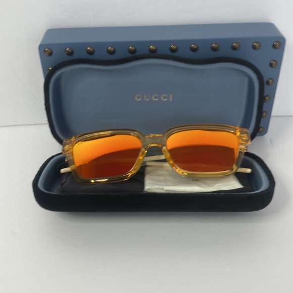 New  - Gucci - GG0975S Orange Crystal/Orange Rectangular unisex Sunglasses … - Picture 4 of 16